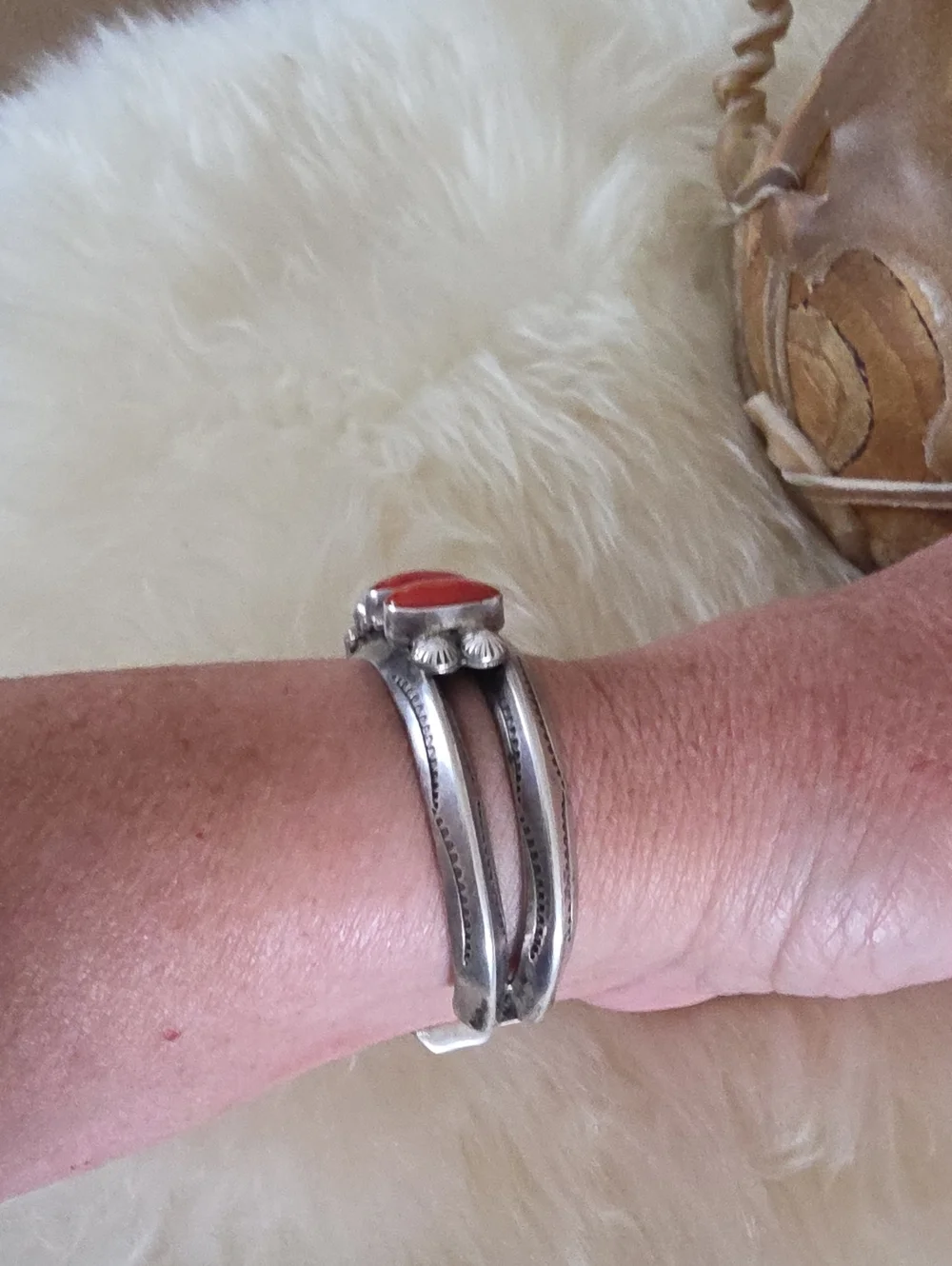 Amazing Native American Navajo Coral & Sterling Cuff By Marie Silver ❤️🎁🩶🪸